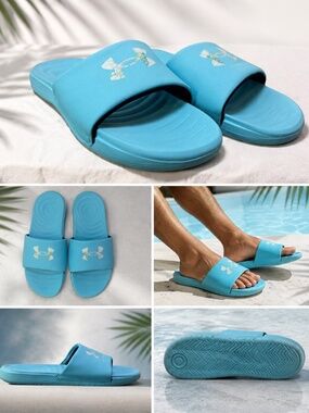 Under Armour Slides Womens Size 8 Blue Waterproof Beach Vacation